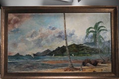 Antique Painting Indonesia 1931 Sumatra Telok betong Sea Landscape Van Zengen