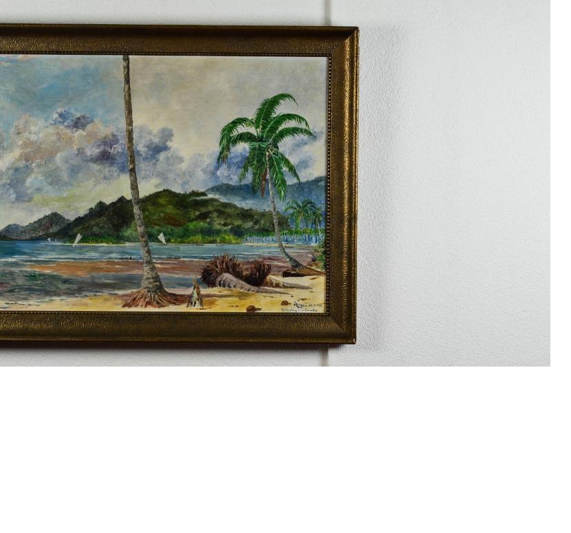 Peinture ancienne# Indonésie Sumatra Telukbetung 1931 Signature de l'artiste Bandar Lampung en vente 4