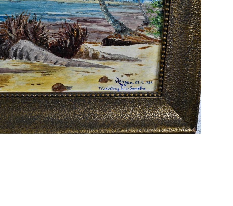 Peinture ancienne# Indonésie Sumatra Telukbetung 1931 Signature de l'artiste Bandar Lampung en vente 6