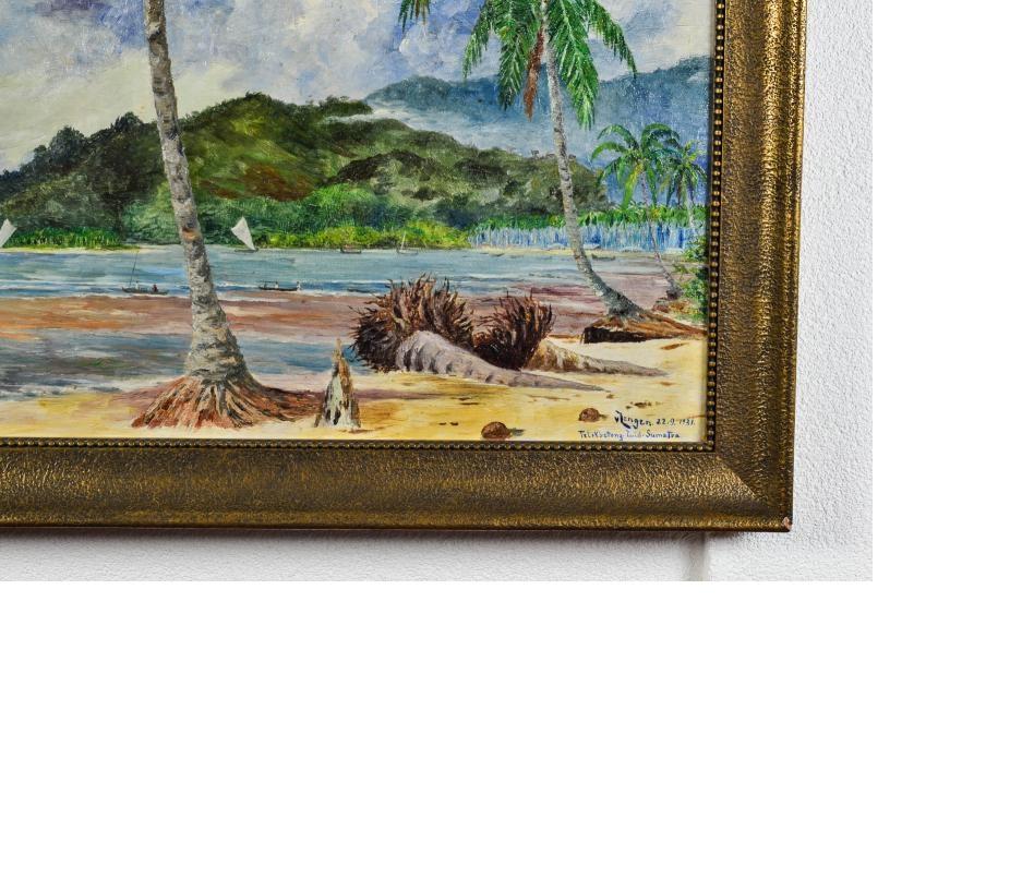 Peinture ancienne# Indonésie Sumatra Telukbetung 1931 Signature de l'artiste Bandar Lampung Bon état - En vente à Amsterdam, Noord Holland