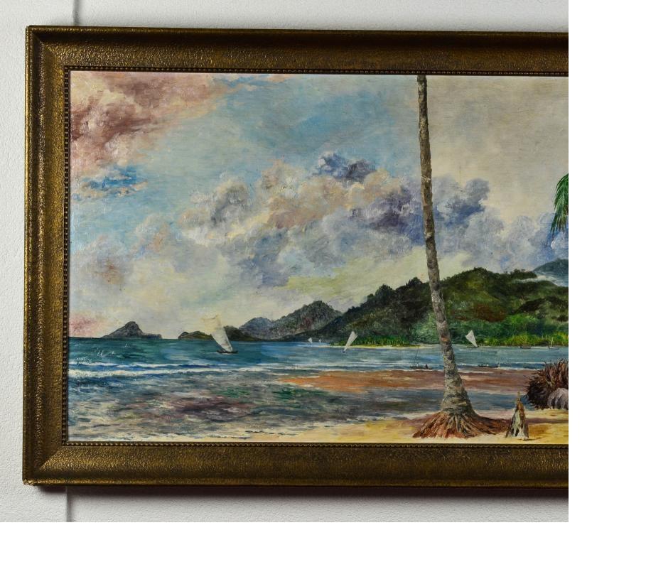 Peinture ancienne# Indonésie Sumatra Telukbetung 1931 Signature de l'artiste Bandar Lampung en vente 2