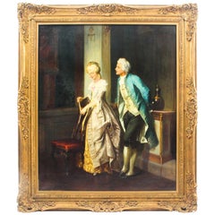 Antique Painting Jakob Emanuel Gaisser "the Courtship" 19th Century