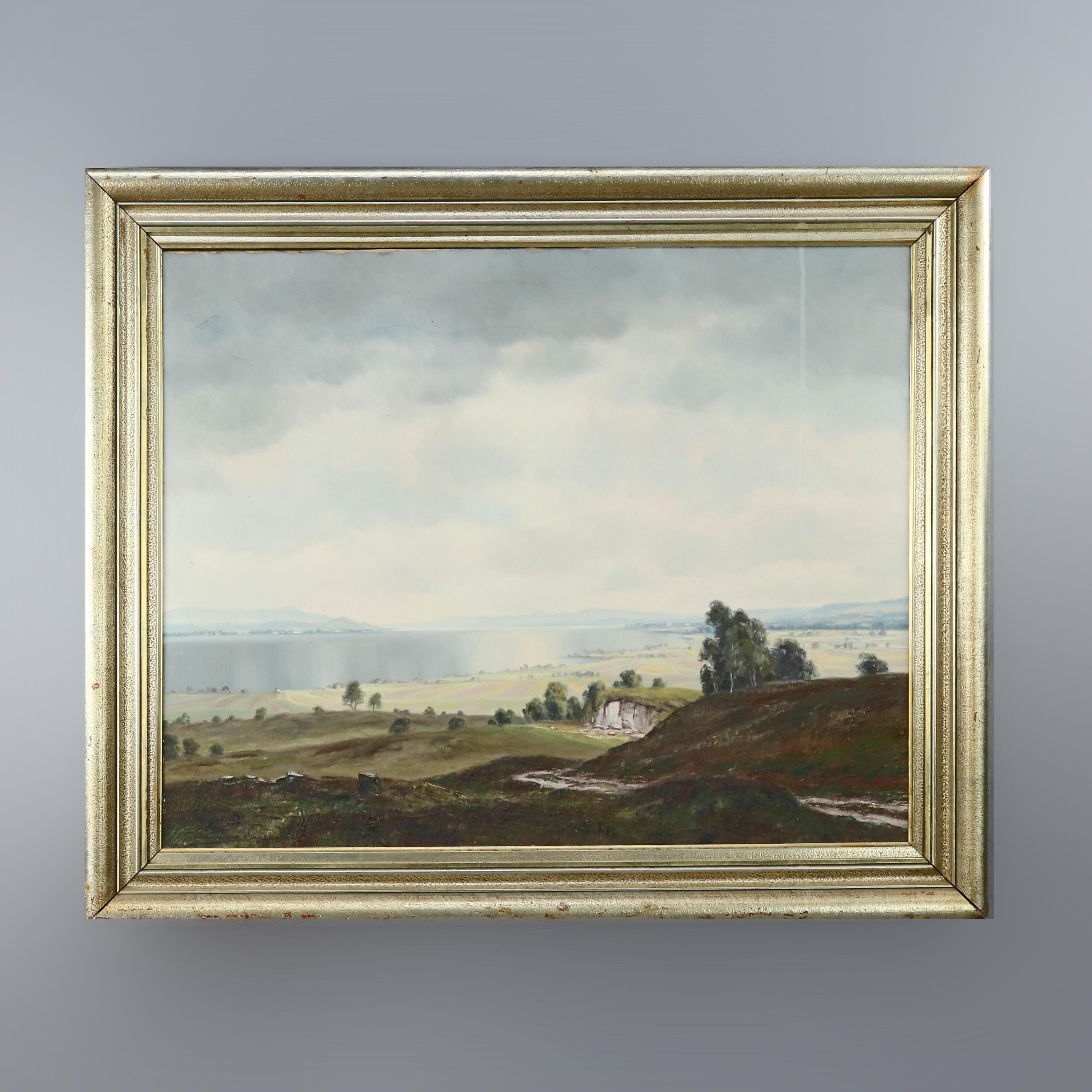 20th Century Painting, Landscape Oil on Canvas, Manner of Hudson River School, circa 1930