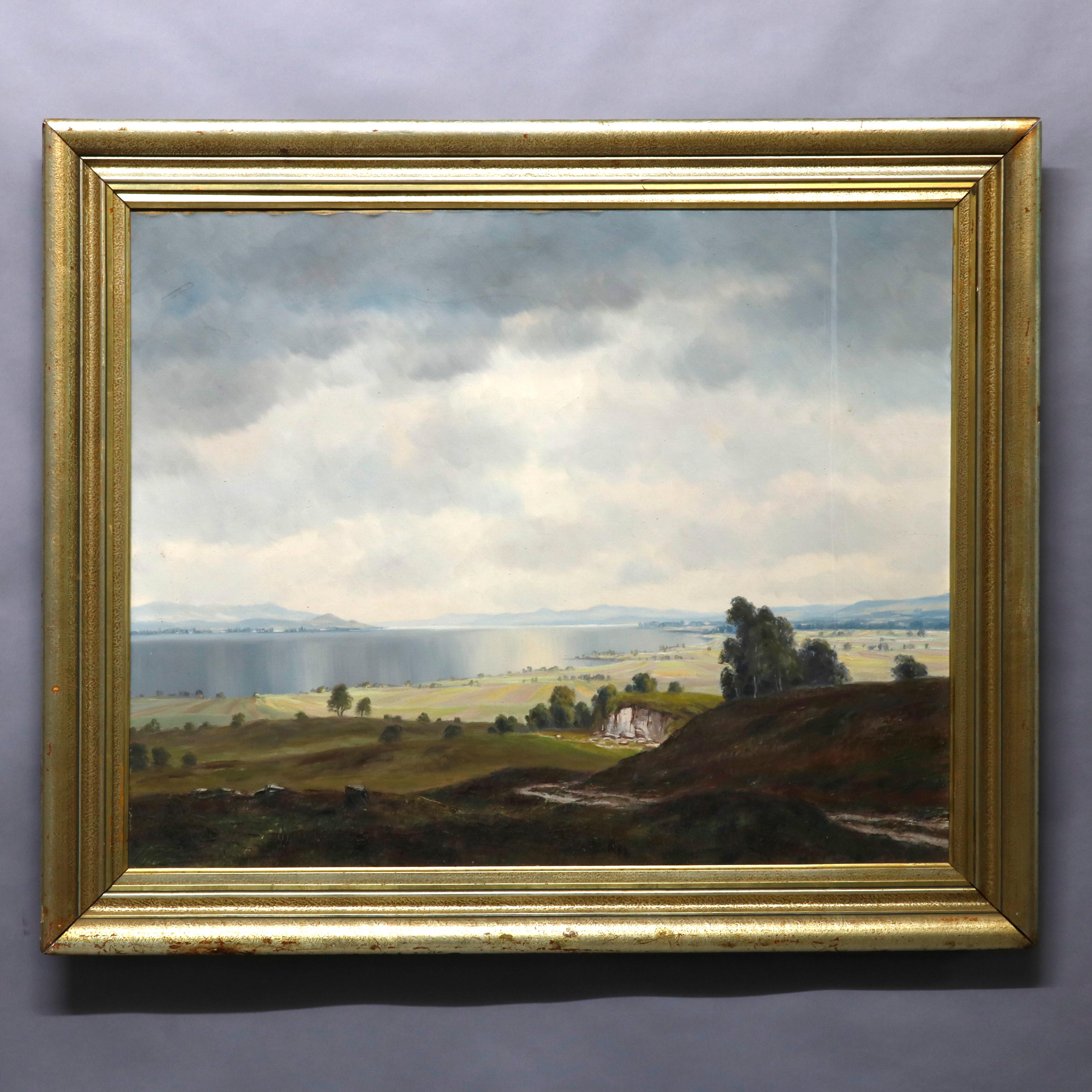 Painting, Landscape Oil on Canvas, Manner of Hudson River School, circa 1930 2