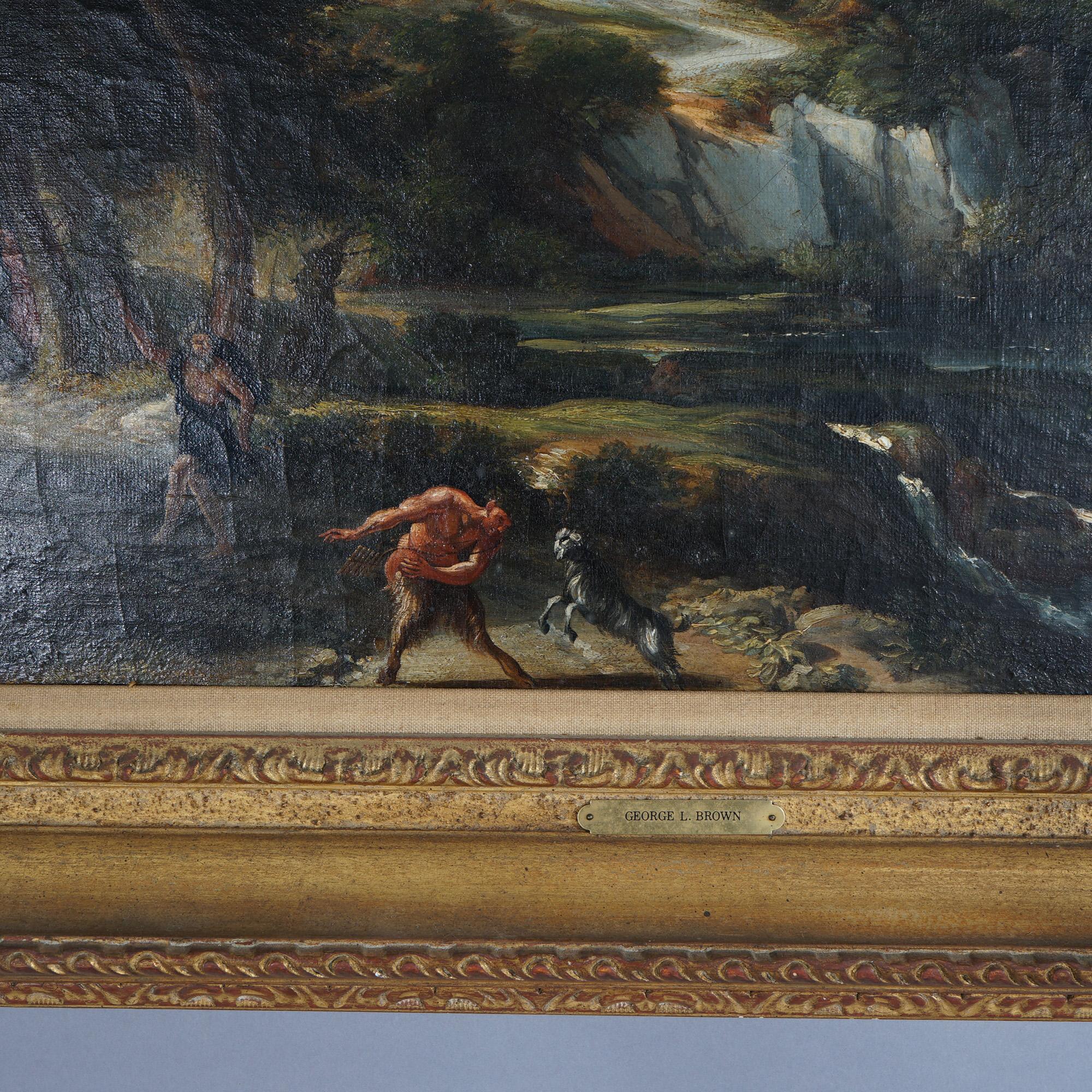 Antique Painting, Landscape with Figures by George L. Brown, 19th C 4