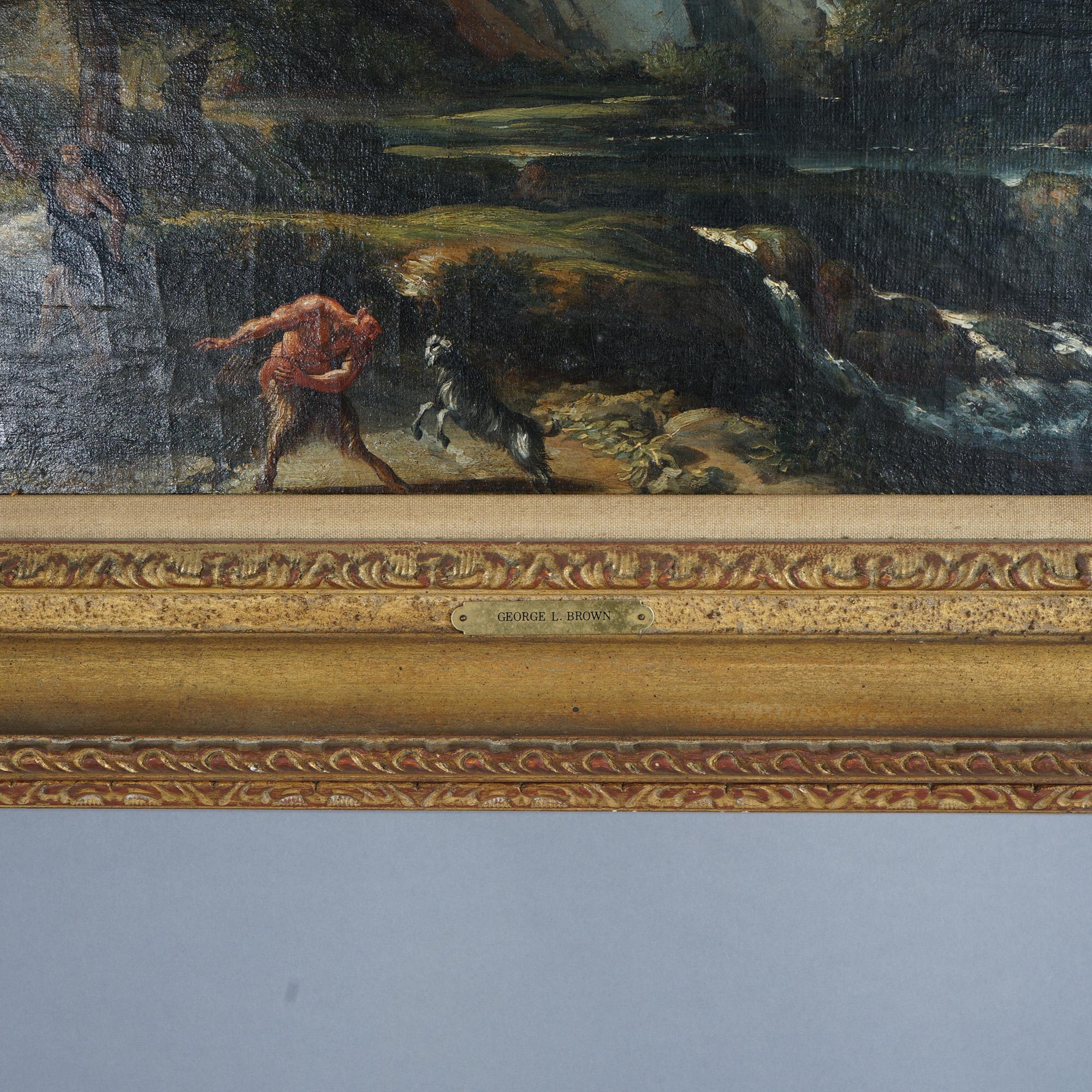 Antique Painting, Landscape with Figures by George L. Brown, 19th C 7