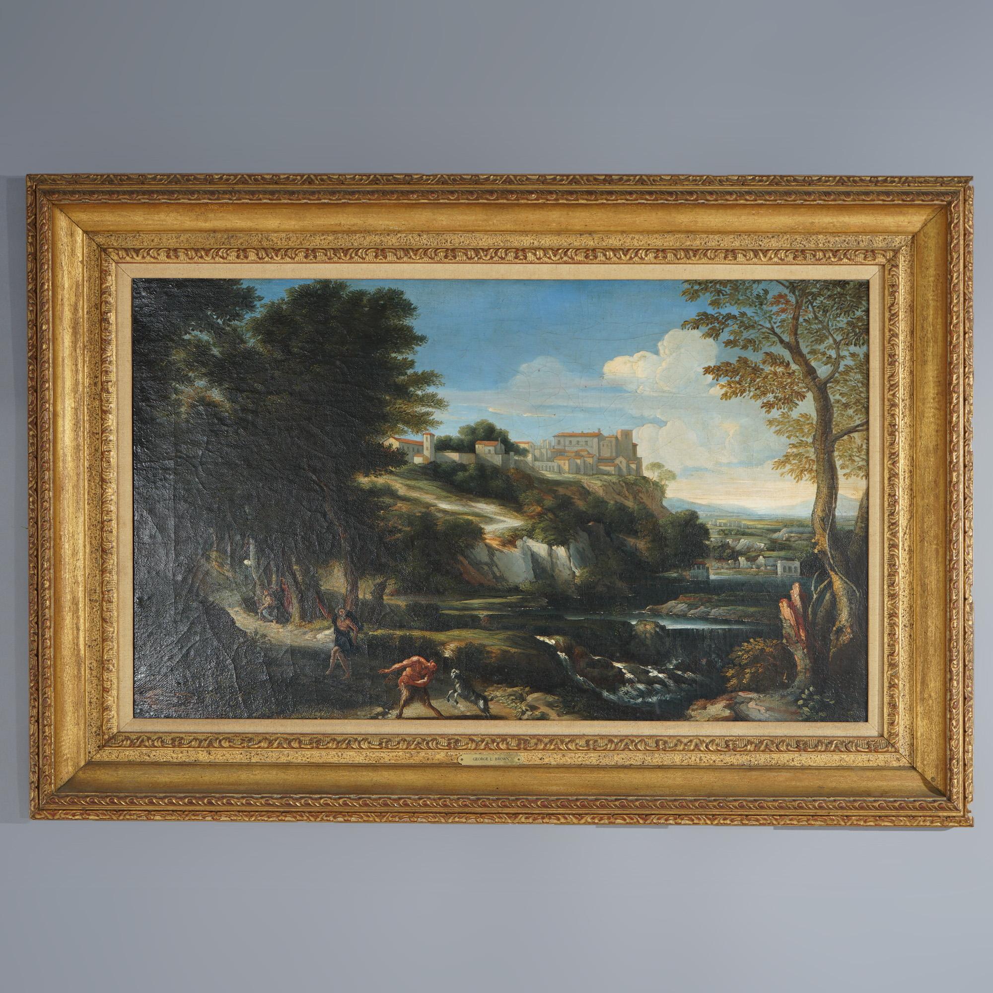 Antique Painting, Landscape with Figures by George L. Brown, 19th C In Good Condition In Big Flats, NY