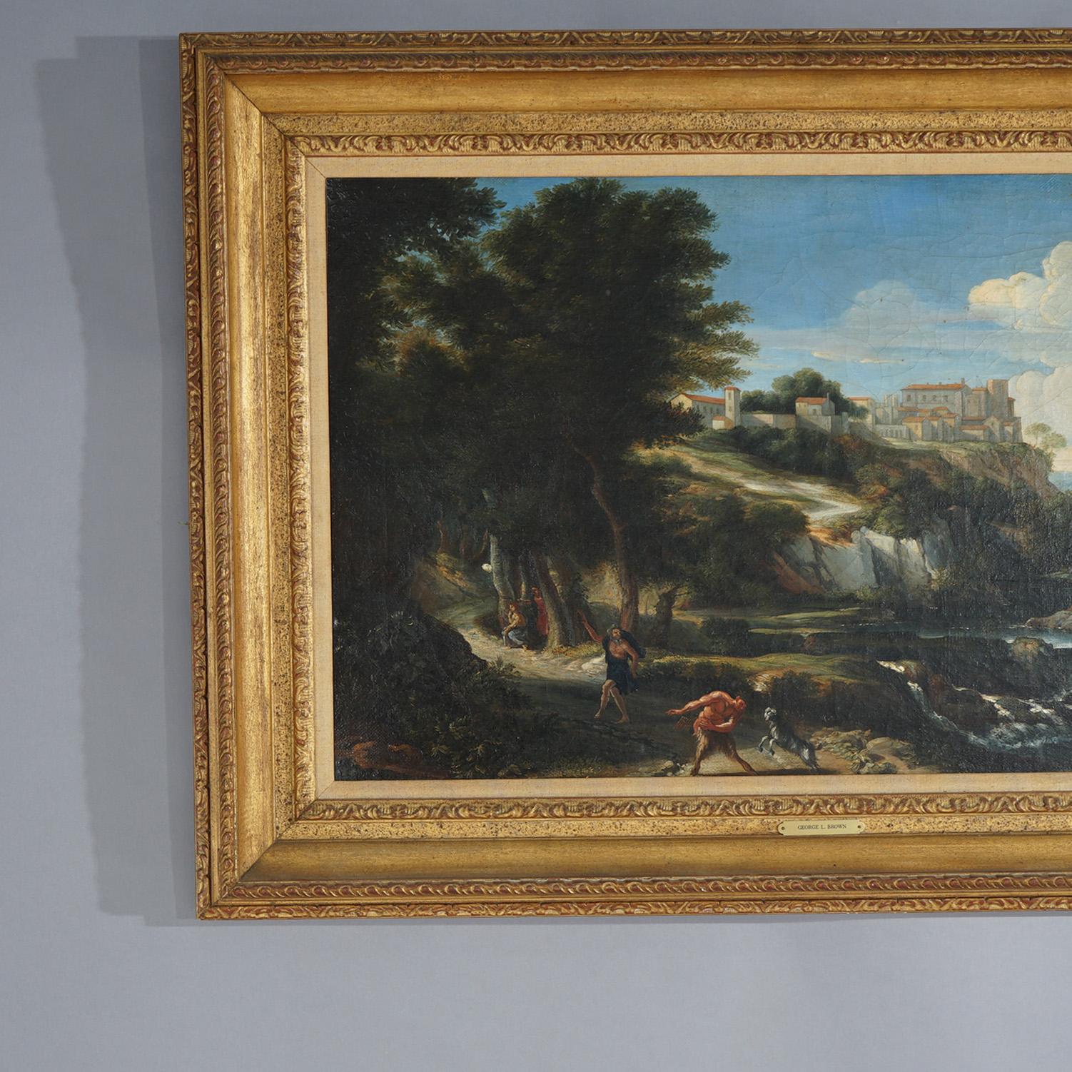 19th Century Antique Painting, Landscape with Figures by George L. Brown, 19th C