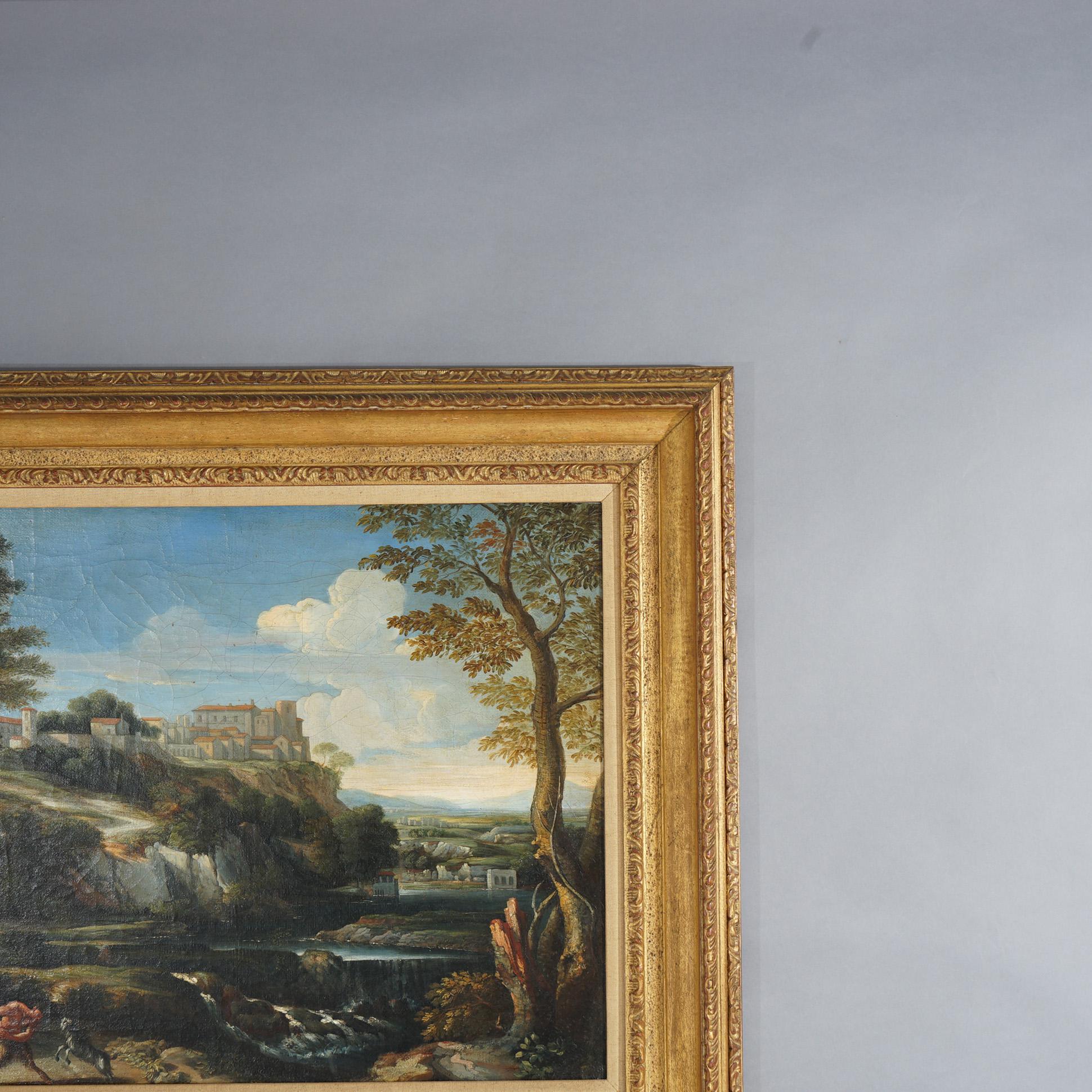 Antique Painting, Landscape with Figures by George L. Brown, 19th C 1