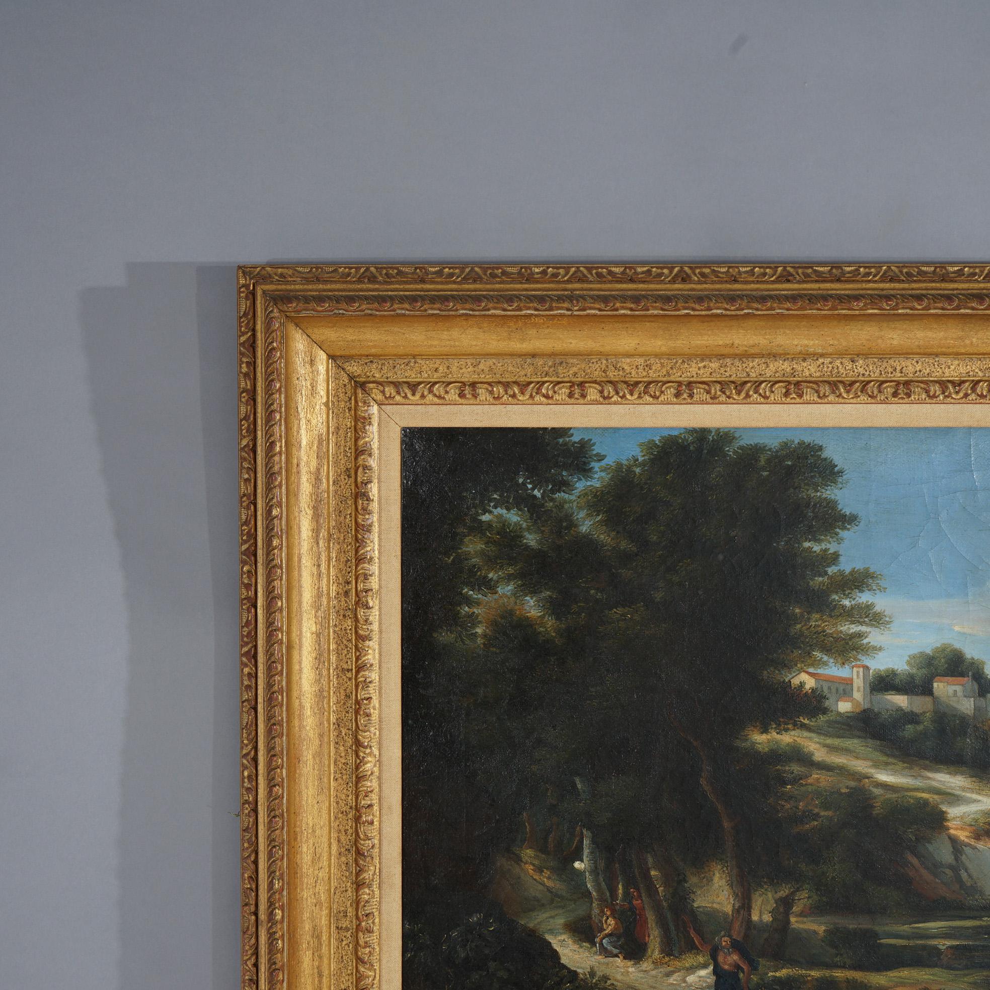 Antique Painting, Landscape with Figures by George L. Brown, 19th C 2