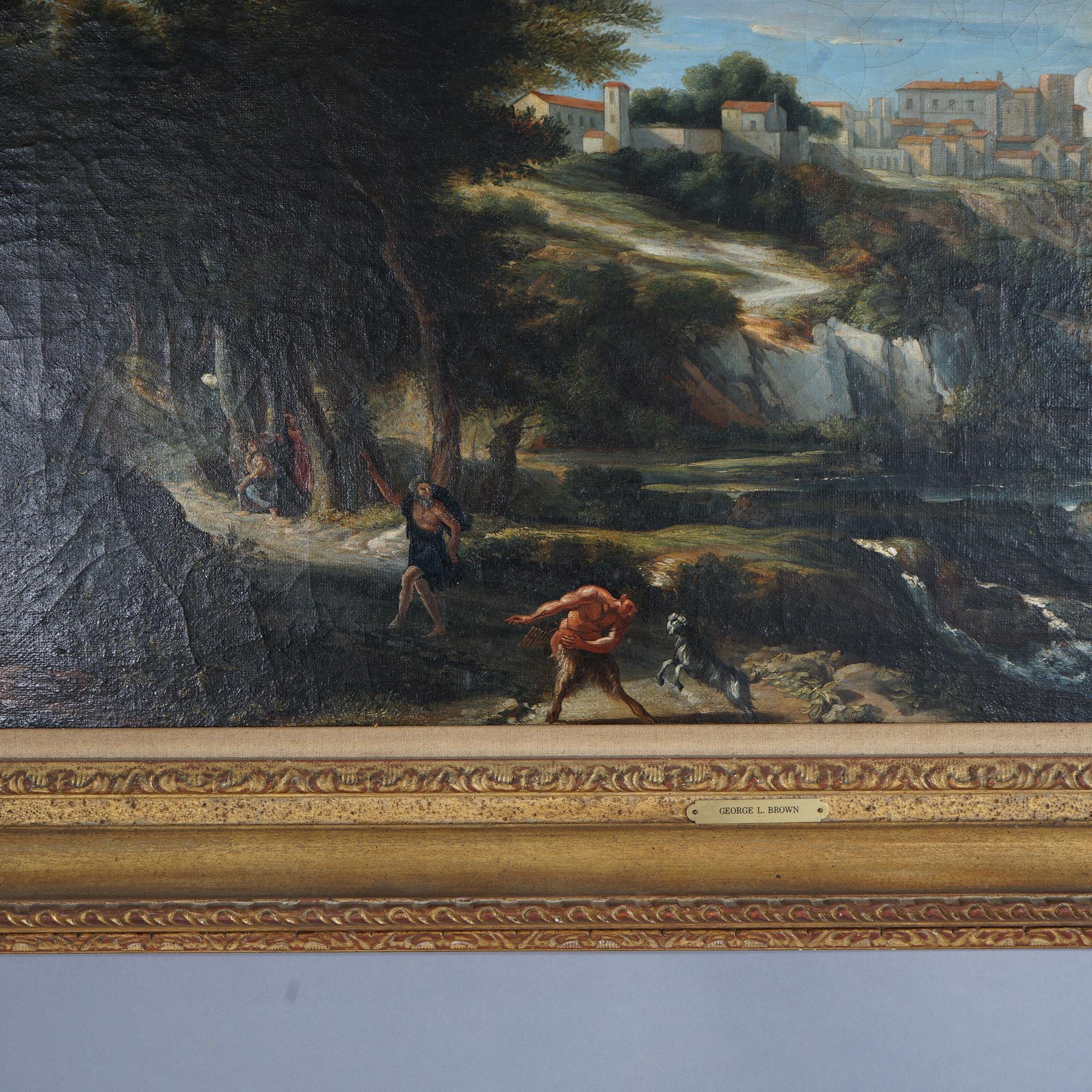 Antique Painting, Landscape with Figures by George L. Brown, 19th C 3