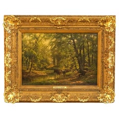 Antique Painting, Landscape with Stream, Cows
Figures, by George Waters 19th C Antique Painting, Landscape with Stream, Cows
Figures, by George Waters 19th C