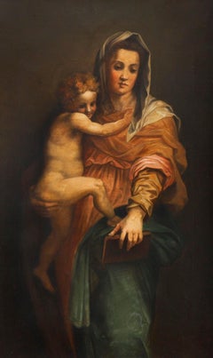 Antique Painting Madonna & Child Follower of Raphael 19th Century