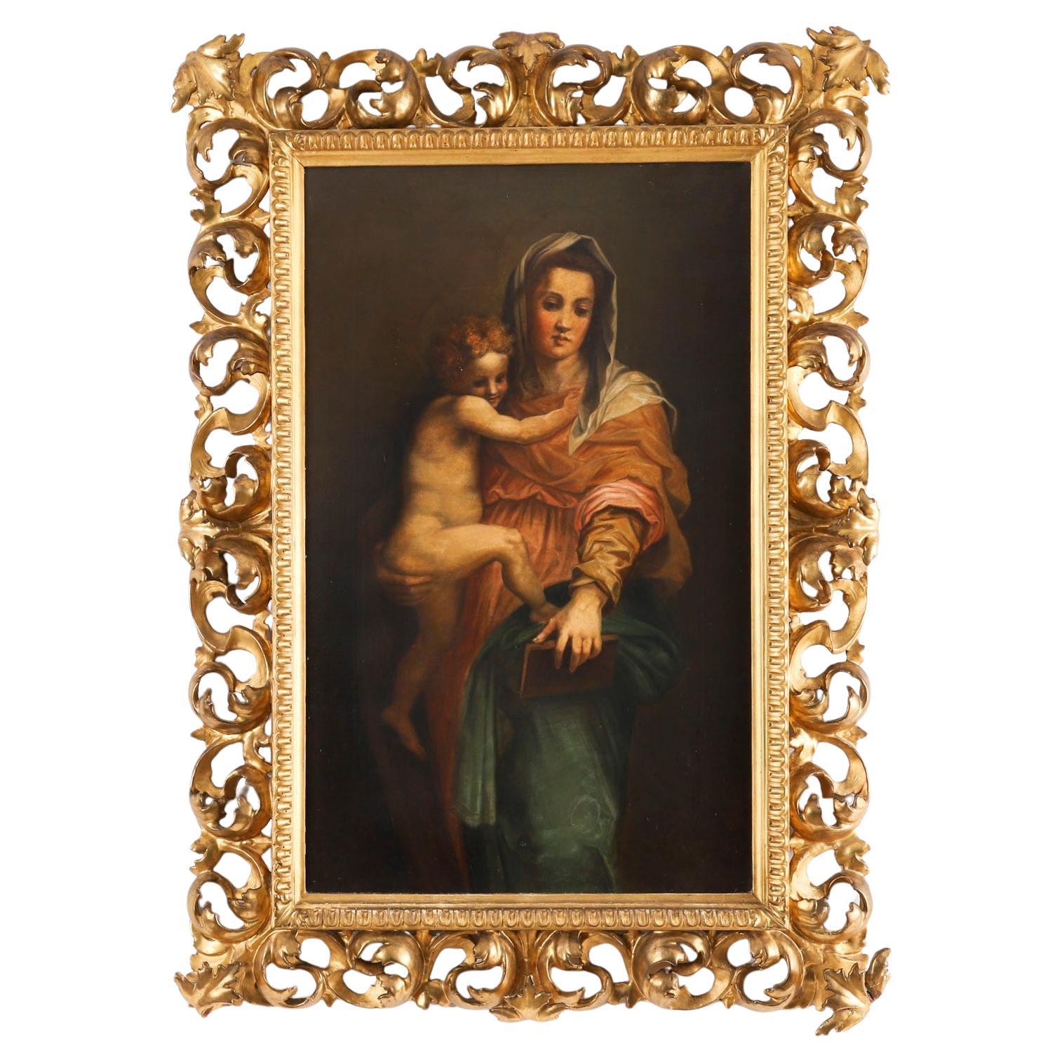 Antique Painting Madonna & Child Follower of Raphael 19th Century