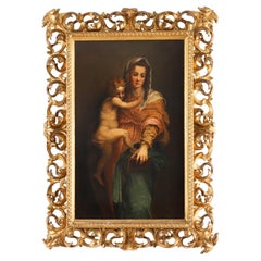 Antique Painting Madonna & Child Follower of Raphael 19th Century