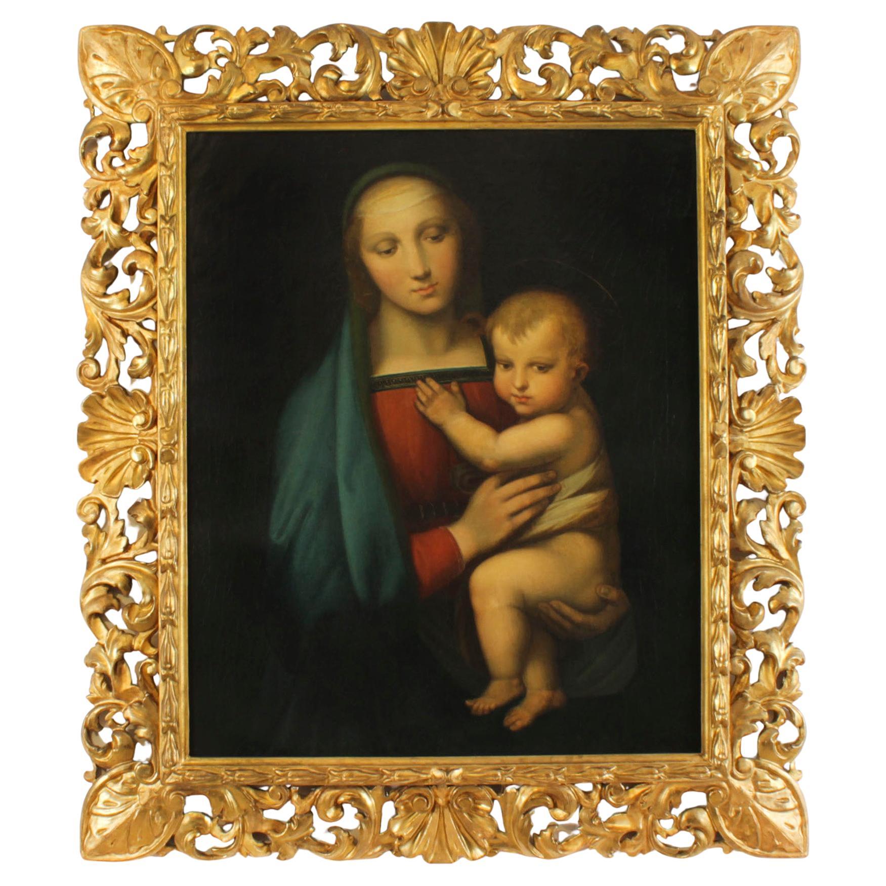 Antique Painting Madonna & Child 'Paoletti and Ferretti' 19th Century