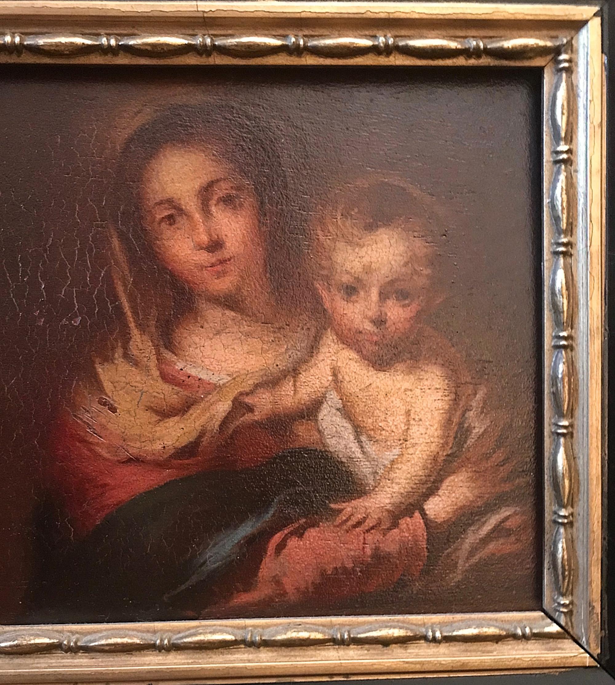 Spanish Antique Painting “Madonna with a Napkin” after Bartolome Esteban Murillo, 1666 For Sale
