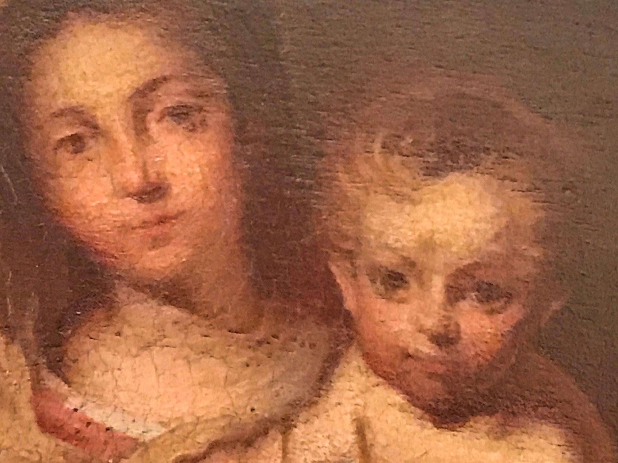 Hand-Painted Antique Painting “Madonna with a Napkin” after Bartolome Esteban Murillo, 1666 For Sale