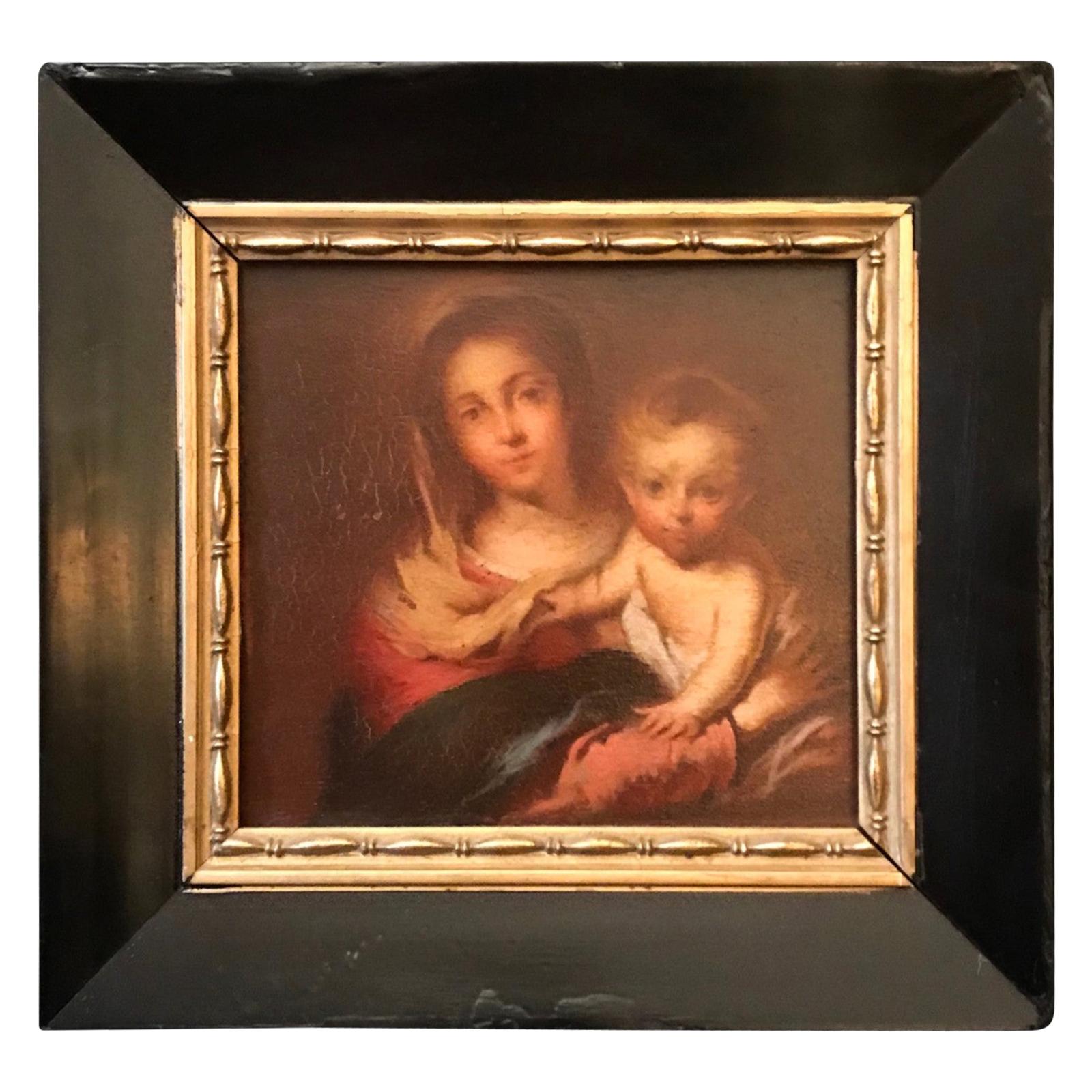 Antique Painting “Madonna with a Napkin” after Bartolome Esteban Murillo, 1666