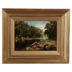 Dipinto antico di Harry Phelan Gibb raffigurante un paesaggio con fiume