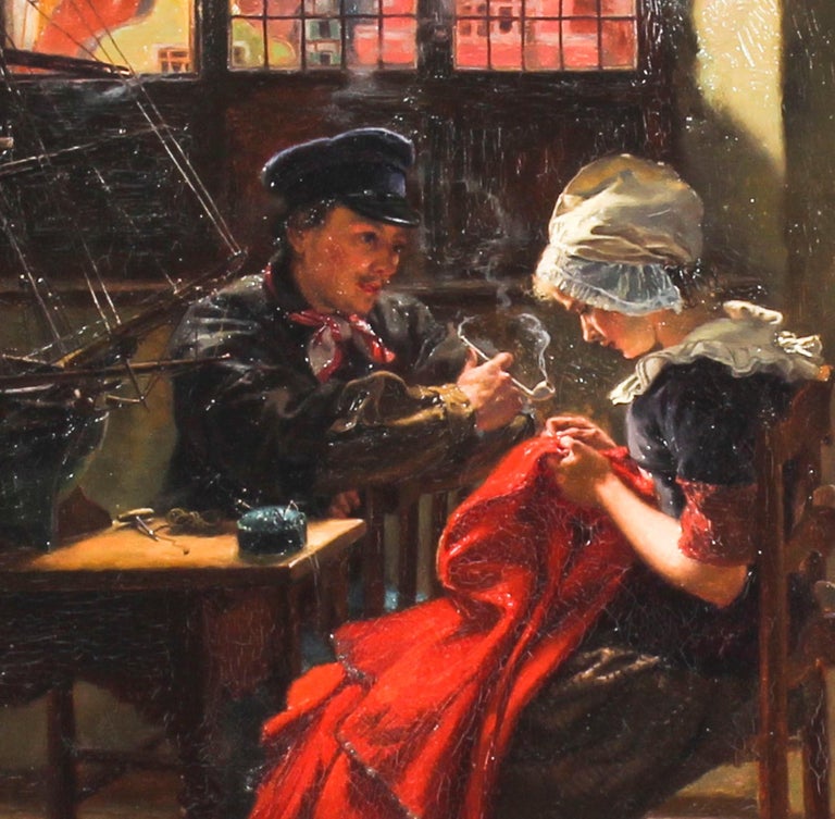 Antique Painting Of A Young Couple By Carl Leopold Voss 19th
