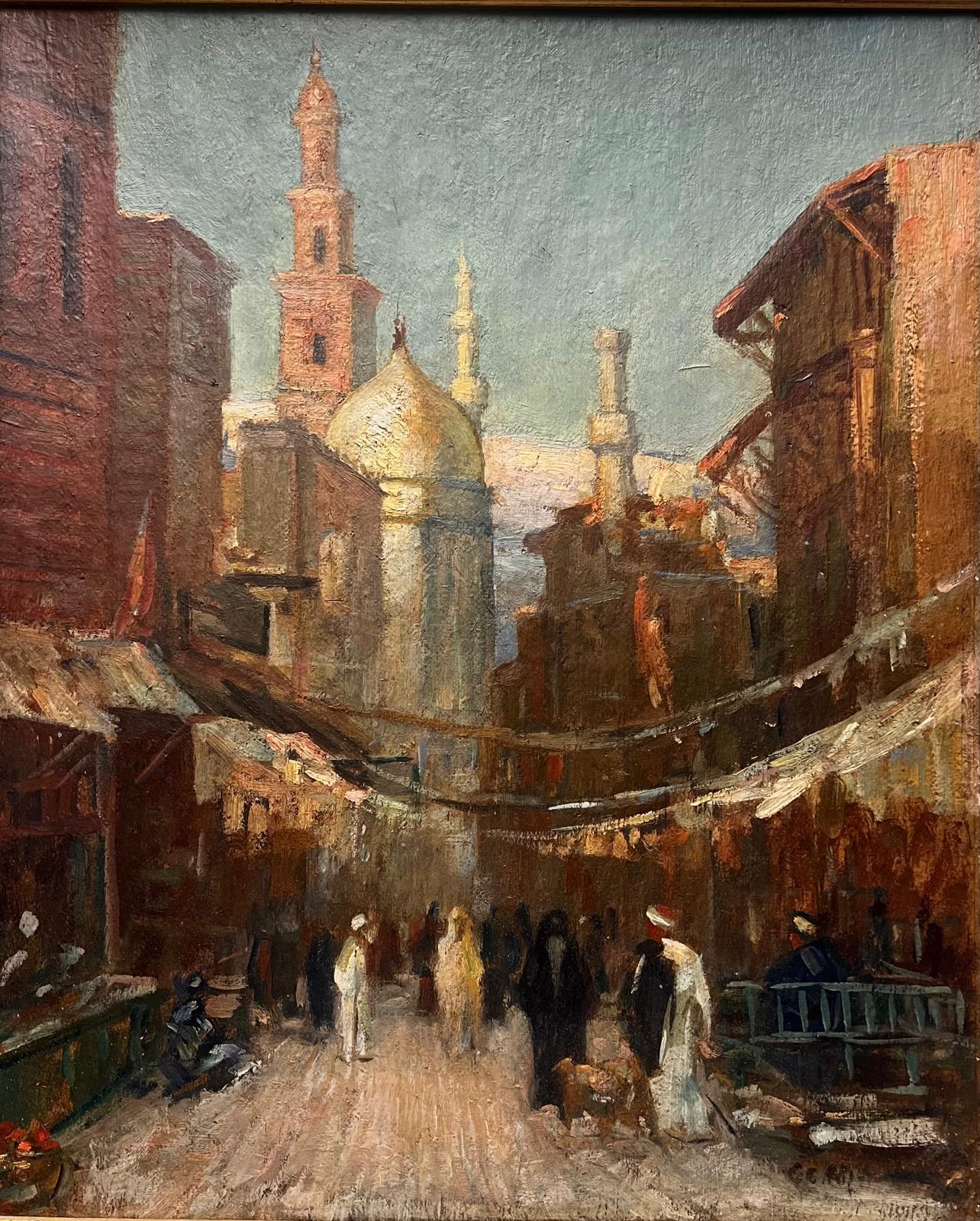 Georges C. Michelet nació en 1873 en Francia. Era retratista y orientalista. 
Este maravilloso y atmosférico cuadro está pintado sobre madera e ilustra un animado casco antiguo de Casablanca. Ciudad de  Casablanca,Marruecos es muy conocida por su