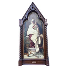 Antique Painting of Holy Mary & Child after Nicolo Barabino in Oak Gothic Frame