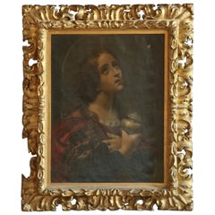 Antique Painting of Madonna Portrait in Giltwood Frame, 19th Century