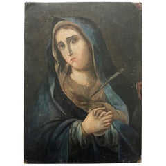 Antique Painting of Madre Dolorosa, Oil on Copper