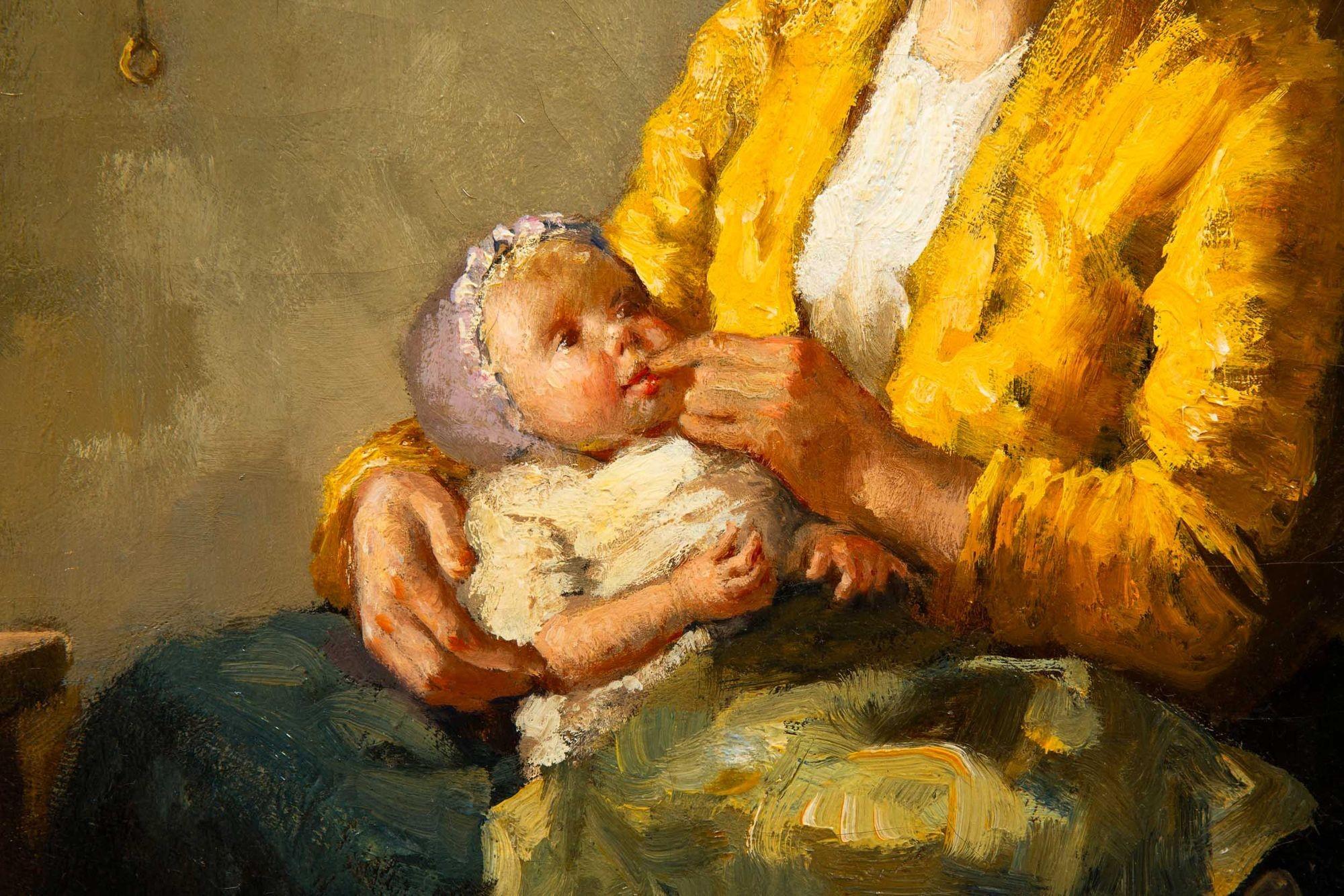 Dipinto antico di madre e neonato di Bernard De Hoog (olandese, 1866-1943) in vendita 5
