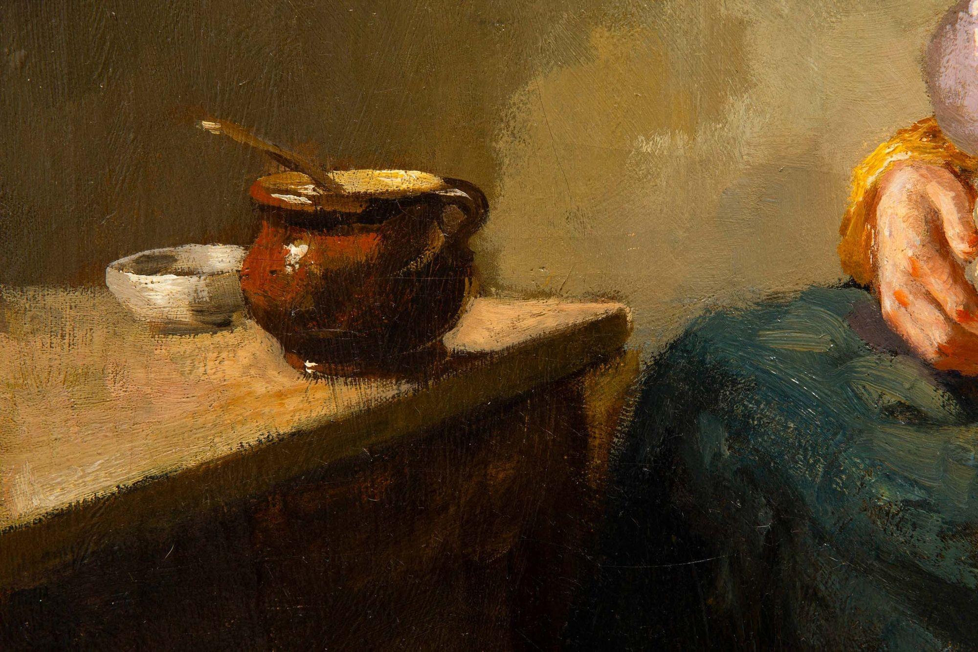Dipinto antico di madre e neonato di Bernard De Hoog (olandese, 1866-1943) in vendita 6