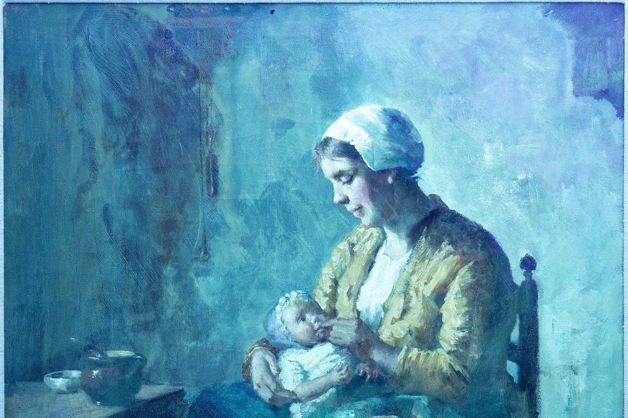 Dipinto antico di madre e neonato di Bernard De Hoog (olandese, 1866-1943) in vendita 7