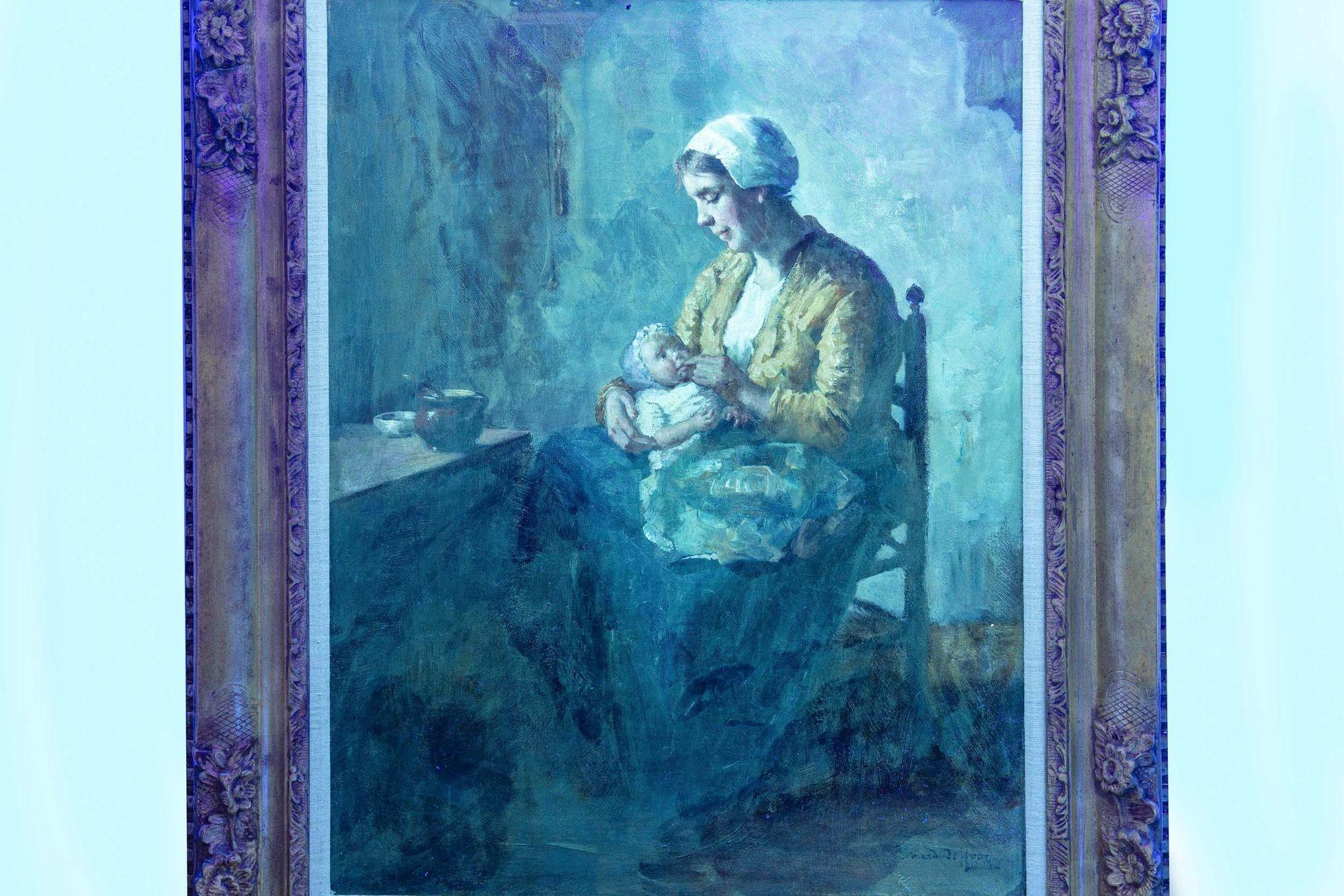 Dipinto antico di madre e neonato di Bernard De Hoog (olandese, 1866-1943) In condizioni buone in vendita a Shippensburg, PA