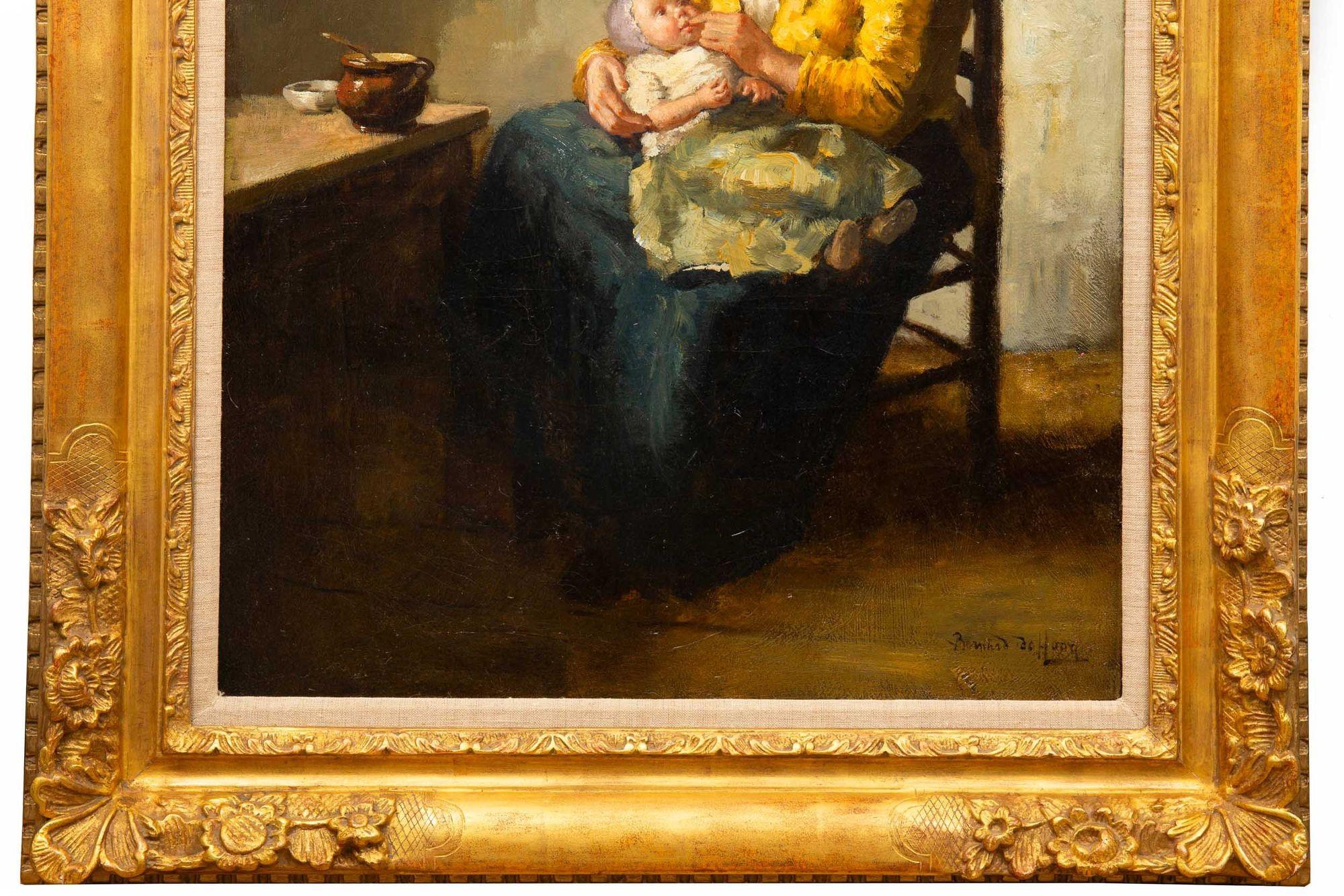 Tela Dipinto antico di madre e neonato di Bernard De Hoog (olandese, 1866-1943) in vendita
