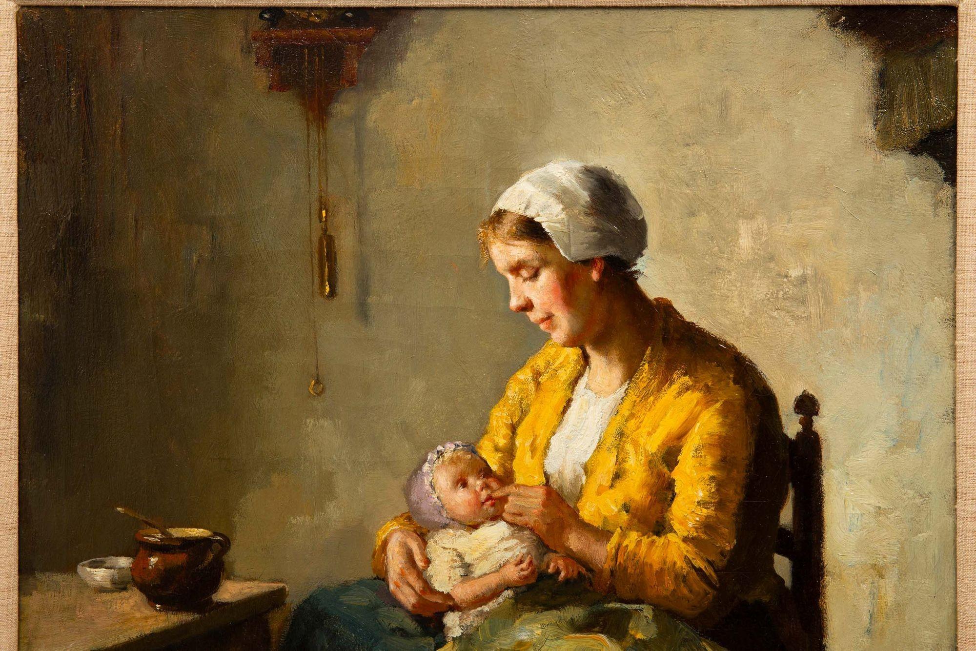 Dipinto antico di madre e neonato di Bernard De Hoog (olandese, 1866-1943) in vendita 2