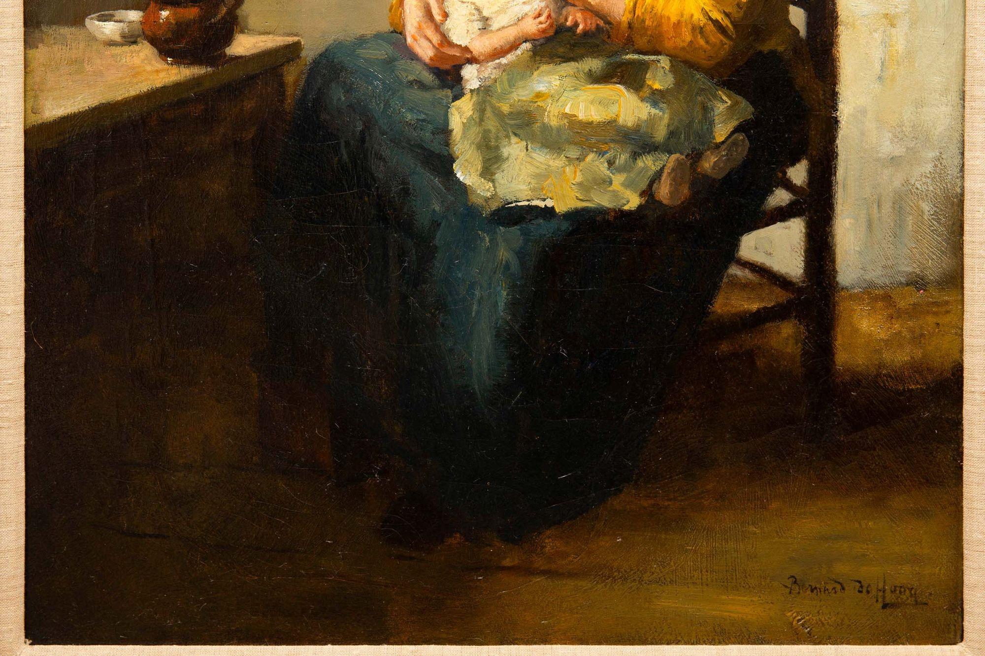 Dipinto antico di madre e neonato di Bernard De Hoog (olandese, 1866-1943) in vendita 3