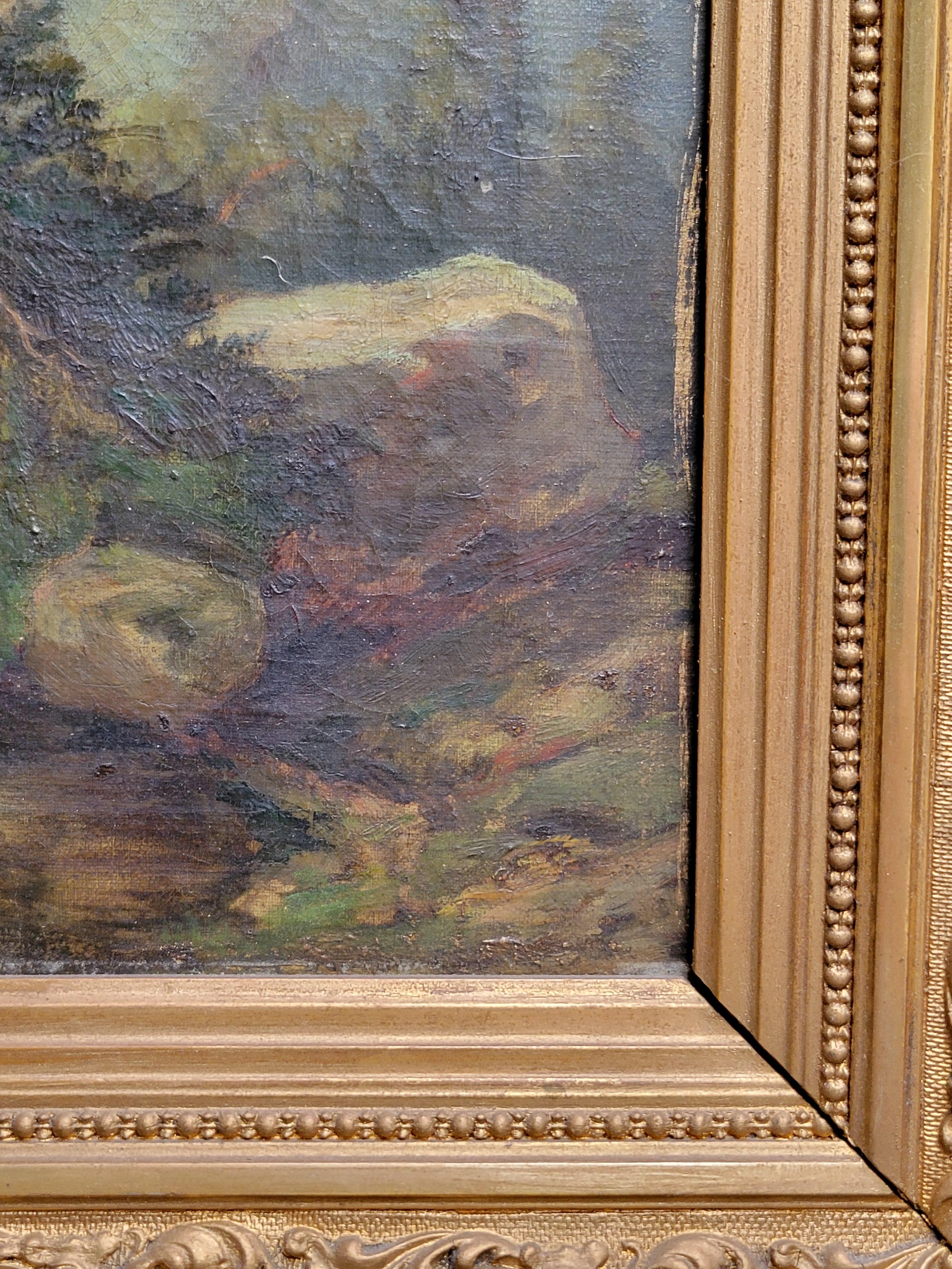 Beaux-Arts Peinture ancienne d'une scène de montagne, France, huile sur toile dans un cadre d'époque en vente