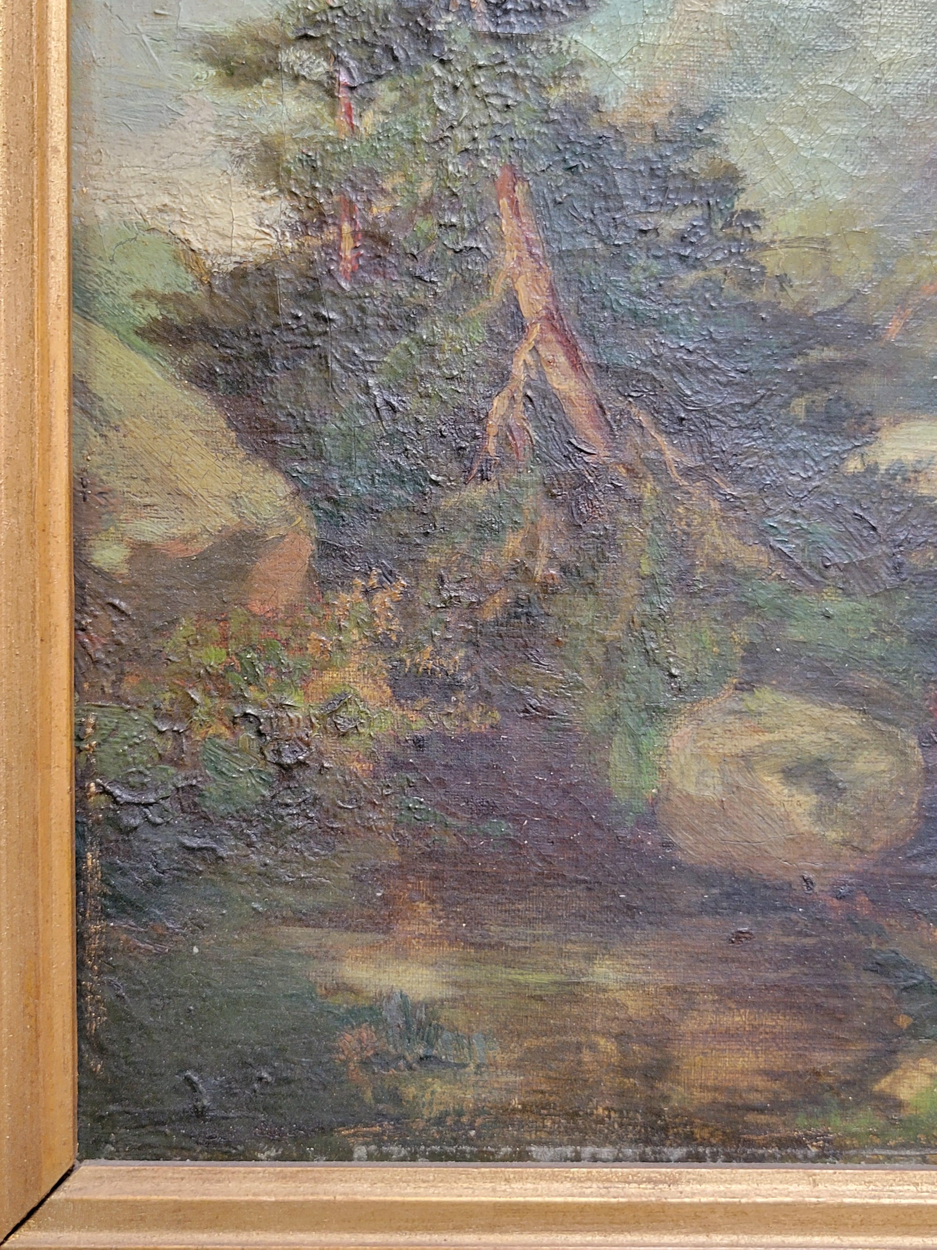 Français Peinture ancienne d'une scène de montagne, France, huile sur toile dans un cadre d'époque en vente