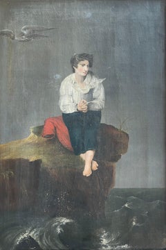 Antique painting of Percy Shelley at Spezia shore - Henry Thomson inspired
