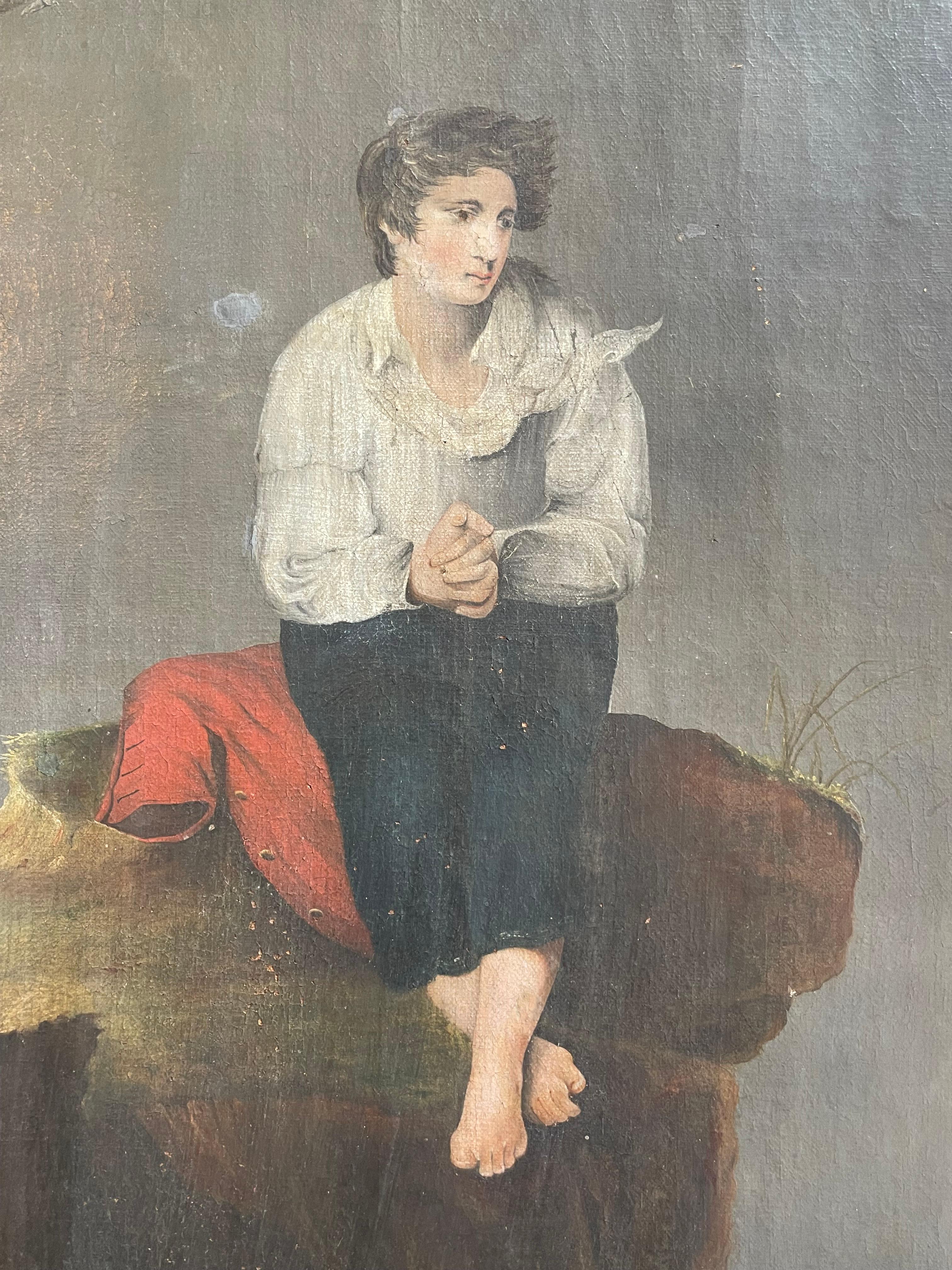 Antikes Gemälde von Percy Shelley am Ufer von Spezia - von Henry Thomson inspiriert (Romantik) im Angebot