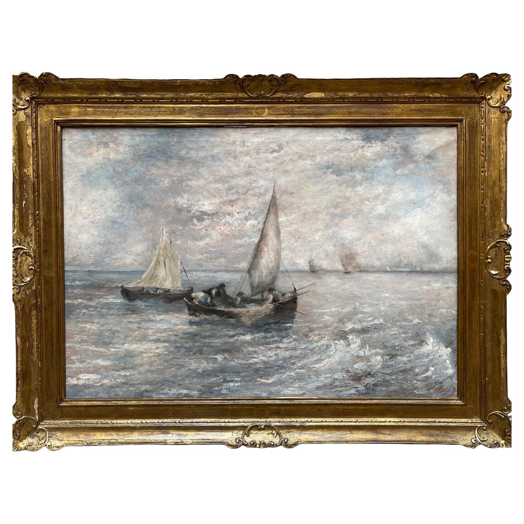 Antique Painting, Oil on Canvas, Marina, 19th Century, Italian School