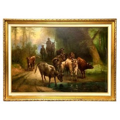Antique Painting, Oil on Canvas on Board, Cattle, European, Signed by Heiniger!!