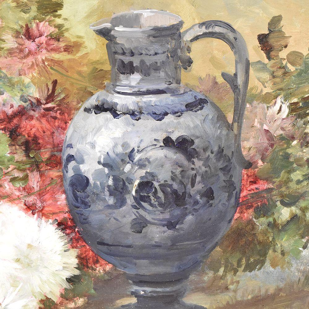 French Antique Painting, Oil Painting Flowers, Vase of Flowers Painting, XIX Century For Sale