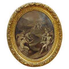 Antique Painting on Canvas, Classic Scene Black 
White, Carved Gold Frame, 
800