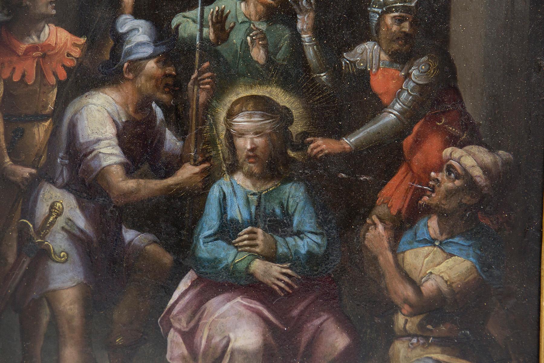 Antikes Gemälde auf Kupfer, „Die Missbrauch Christi“ (18. Jahrhundert und früher) im Angebot