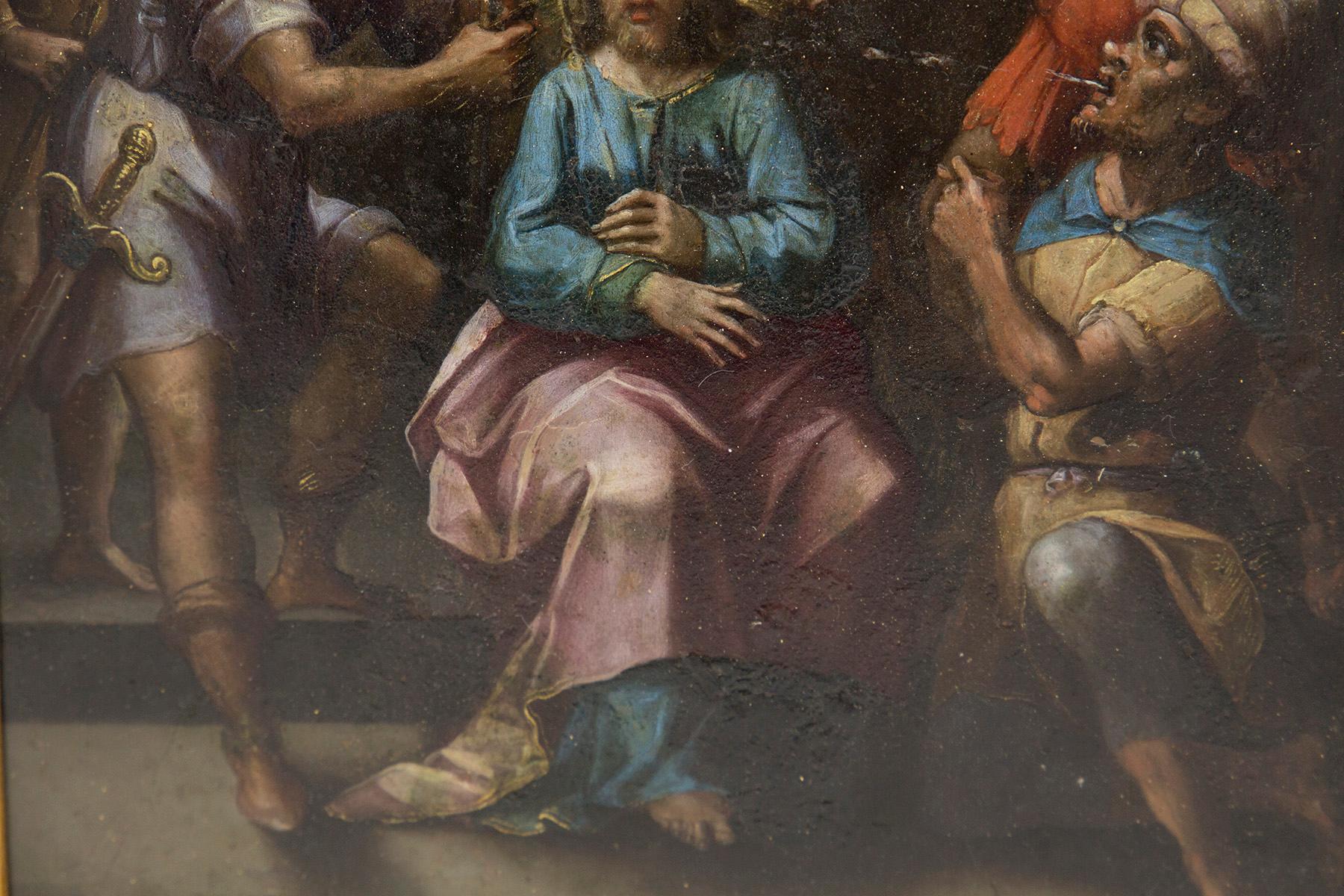 Peinture ancienne sur cuivre, « The Mockery of Christ » (La folie du Christ) Bon état - En vente à Milano, IT