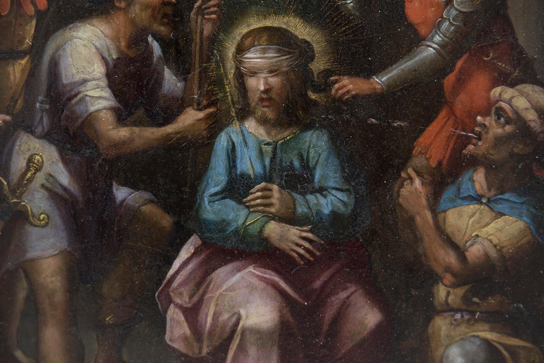 XVIIIe siècle et antérieur Peinture ancienne sur cuivre, « The Mockery of Christ » (La folie du Christ) en vente