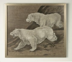 Antique Painting on Linen - Two Polar Bears