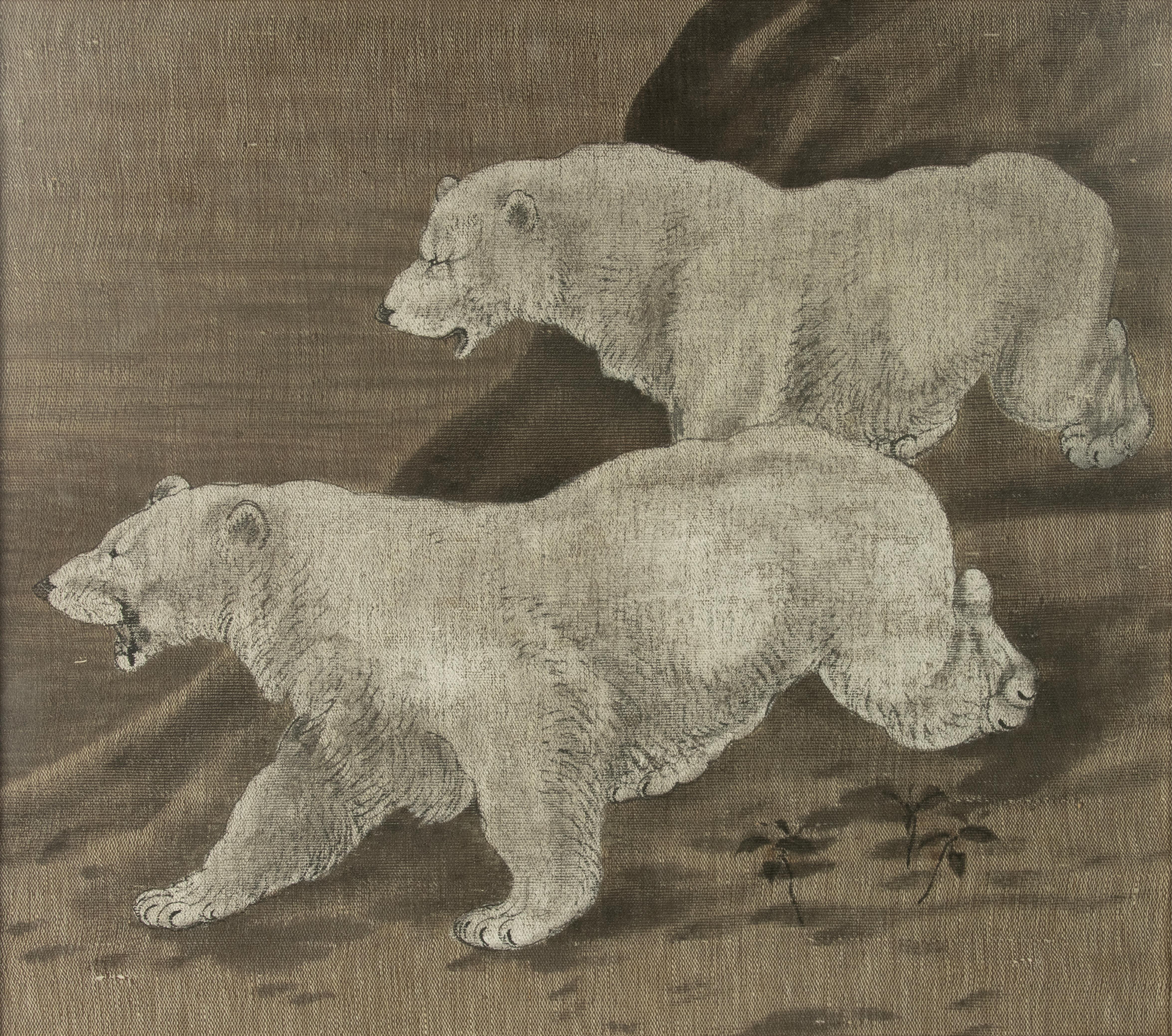 Antikes Gemälde auf Leinen – Zwei Polarbären, antik (Chinesisch) im Angebot