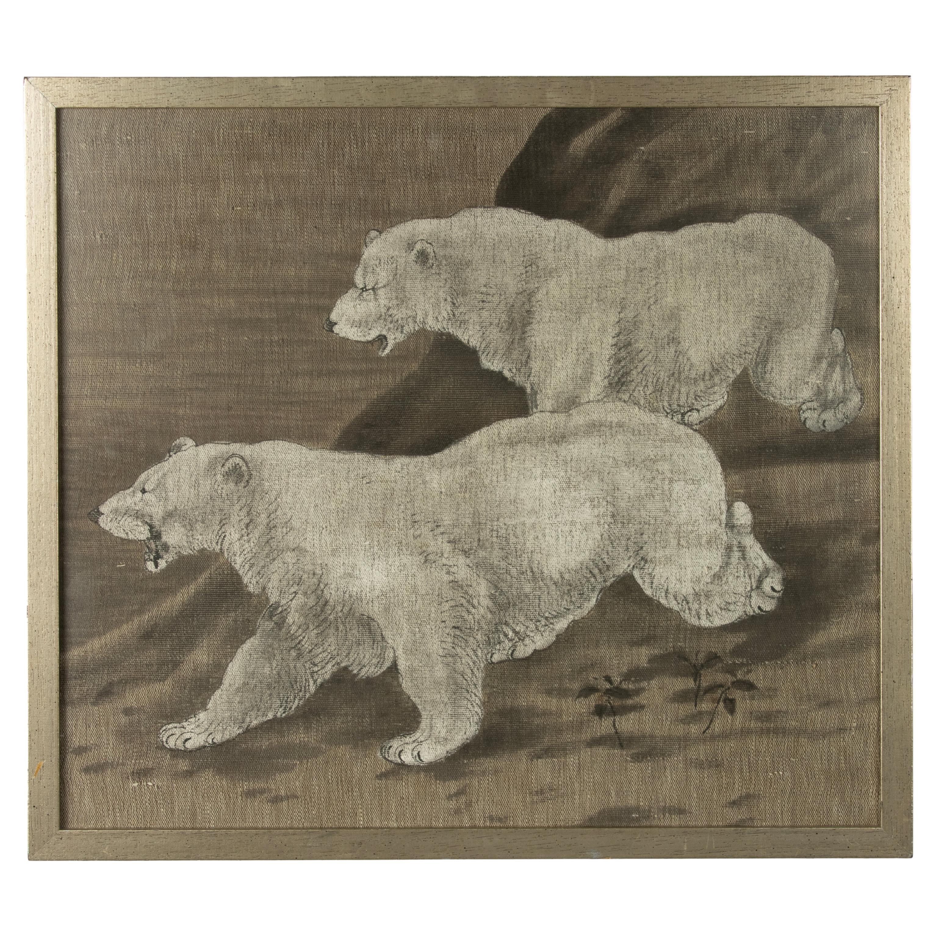Pintura antigua sobre lino - Dos osos polares